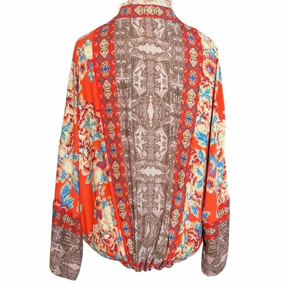 Free People Wildflower Cinched Zip Kimono Jacket Orange Blue Cream Floral M L - Picture 4 of 10